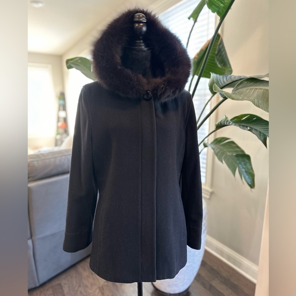 Forecaster BOSTON PLATINUM REAL FOX FUR 75% VIRGIN WOOL Mix Women Hood Coat 16 - Picture 1 of 14